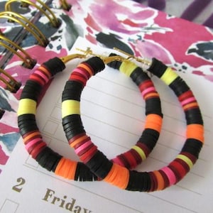 Black Multi Heishi Hoops/ Heishi Hoop Earrings/ Beaded Earrings/ 2 Inch Hoop Earrings/ Handmade / Colorful/Summer Accessories /Gift for Her