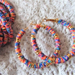 Heishi Hoops/Rainbow Multi Beaded Hoops/ Multi Color Hoop Earrings/ 2 Inch Hoop Earrings/ Handmade Jewelry/ Colorful/Gift For Her/