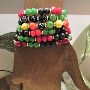 Multi Color Bracelets | Afrocentric Bracelets | Red Black & Green Bead Bracelets | Stackable Bracelets | Handmade Jewelry | Kwanzaa Gift