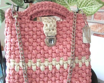 Pink Crochet Bag | Knit Handbag |Cross Body Bag | Yarn Purse | Bag for Woman | Handwoven | Chain Bag |  Fashion Purse | Summer Handbag