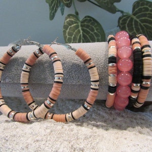 Pink heishi bead hoops | clay bead hoop earrings |  2.5 inch hoop | handmade jewelry | boho jewelry/ ea multicolor hoops | Gift for Her
