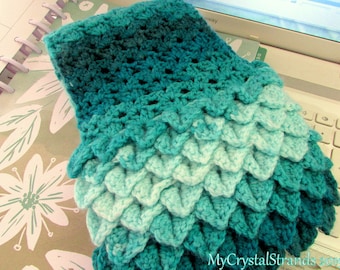 Crocodile Stitch Scarf in Variegated Teal - Pick your Color