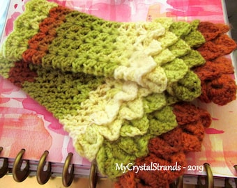 Crocodile Stitch Fingerless Gloves - Variegated Earth tones