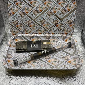 100 Dollar Bill Magnetic Rolling Tray w/ Benji Papers and Cones