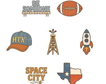 Houston Texas Themed PNG Clip Art Digital 7 Downloads with Transparent Background for Sublimation, Creating, Tees and More