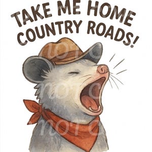 Leve-me para casa Country Roads Cowboy Possum PNG Download digital com fundo transparente para sublimação, camisetas, copos e muito mais