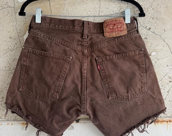 Pantalones cortos vaqueros Levi's 501 vintage, color marrón, cintura alta, cierre de botones, talla W29