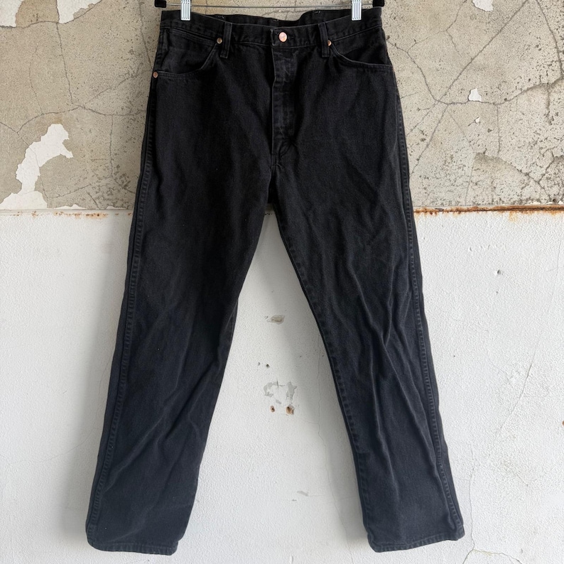 Vintage Wrangler Jeans Faded Black Straight Leg Denim Made in USA Mens 36x34 image 3