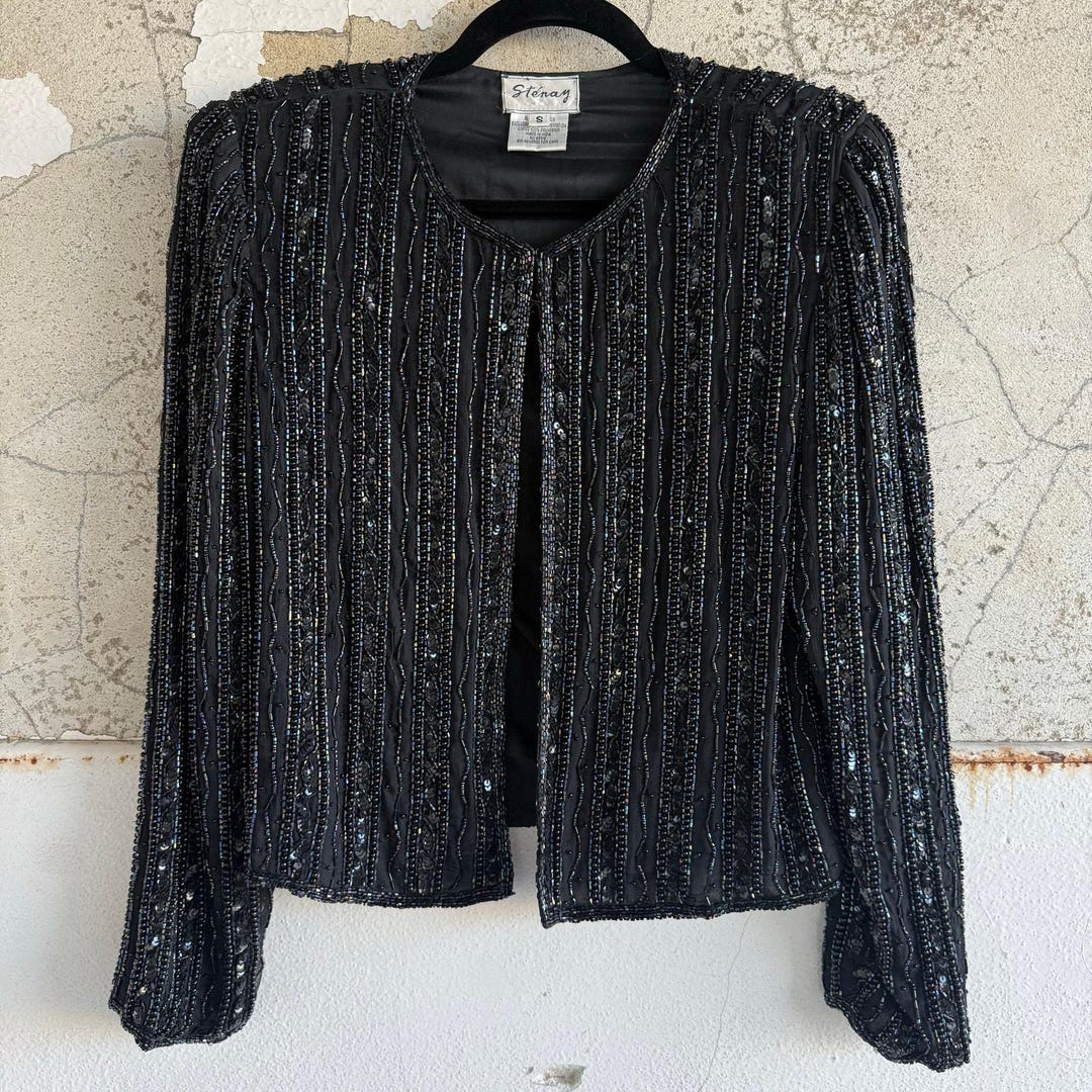 Veste En Jean Vintage Perlée Et Brodée Main - Taille S/M - Unique