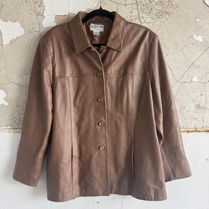 Vintage Pendleton 100% Leather Jacket Brown Button Front Blazer Coat Womens L