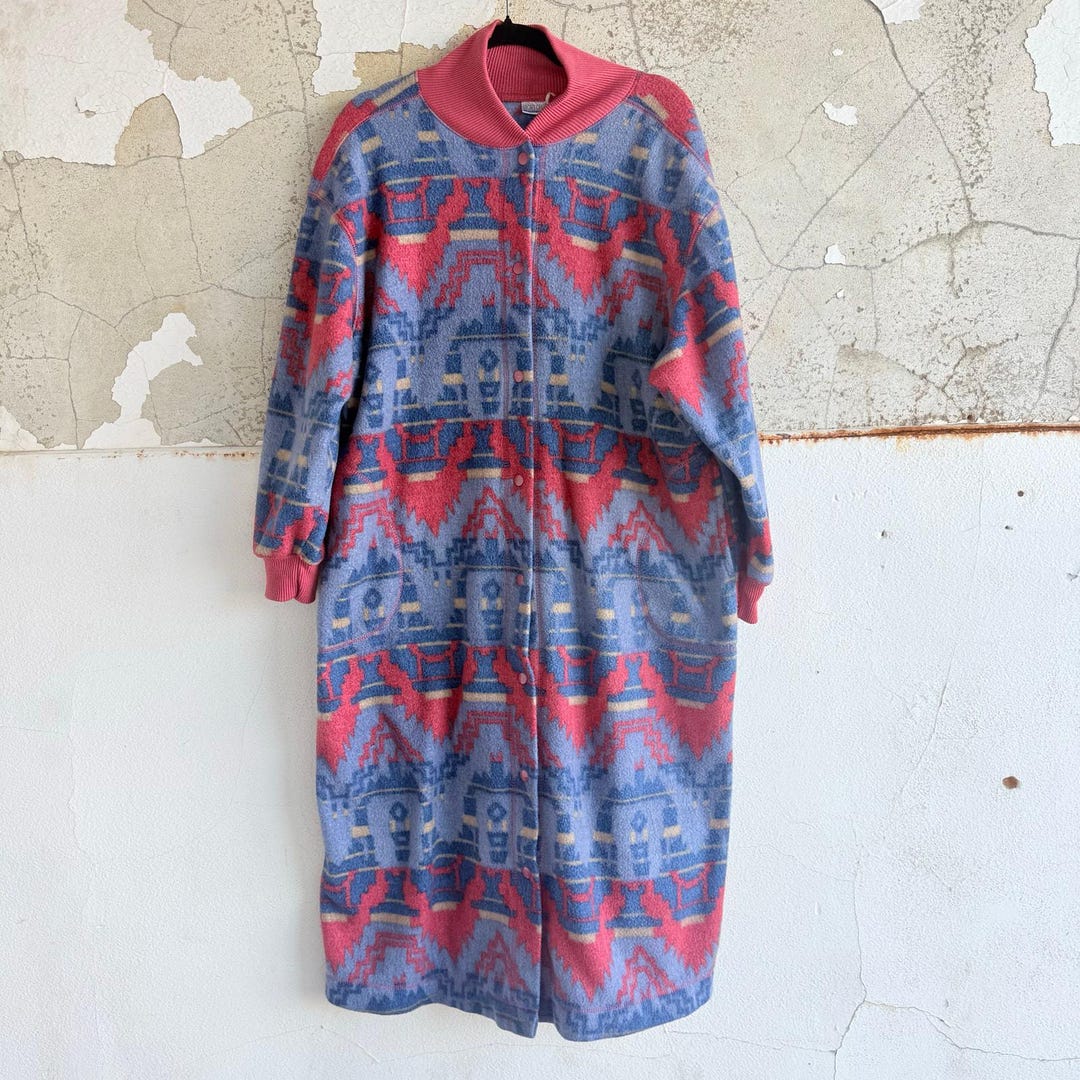 Vtg Aztec Robe Blanket Duster Southwestern 90s Housecoat Loungewear ...
