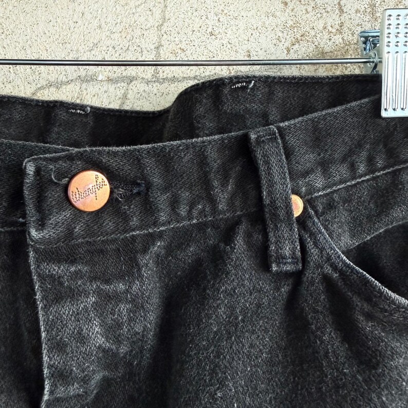 Vintage Wrangler Jeans Faded Black Straight Leg Denim Made in USA Mens 36x34 image 5