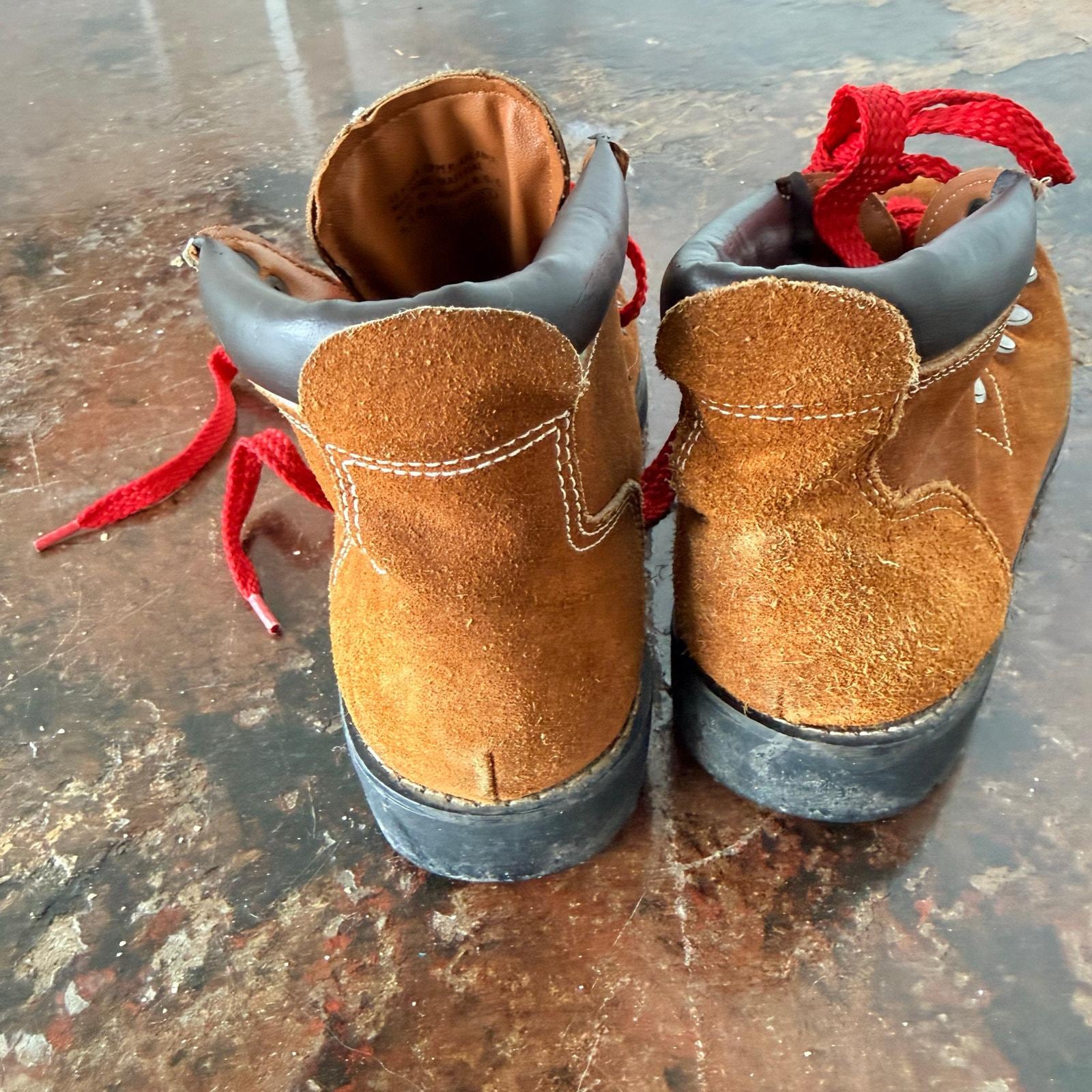 Vintage 80s Suede Hiking Boots: Explorers, Red Laces, Mens 4 