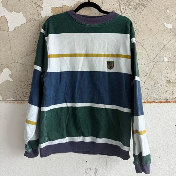 Vintage 90s Striped Crewneck Sweatshirt: Heavyweight Cotton, Crest Patch