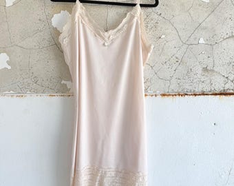 Vintage Slip Dress Lace Trim Chemise Nightgown Lingerie Sleepwear Mid Length