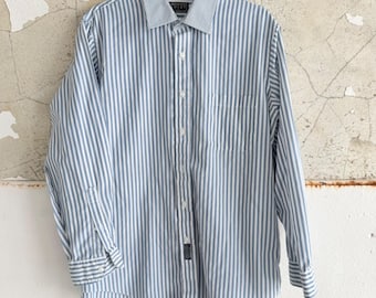 Vtg Button Down Shirt Blue White Stripes Windsor Shirt Company Mens L Classic