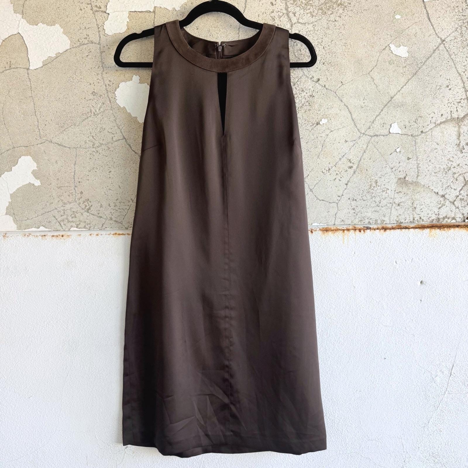 Lauren Ralph Lauren, Lauren Ralph Lauren Shift Dress Brown Suede Trim Keyhole Sleeveless Cocktail 8