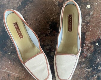 ヴィンテージ エンツォ・アンジョリーニ ローファー キャンバス レザー 90年代 スクエアトゥ フラットシューズ レディース 9.5