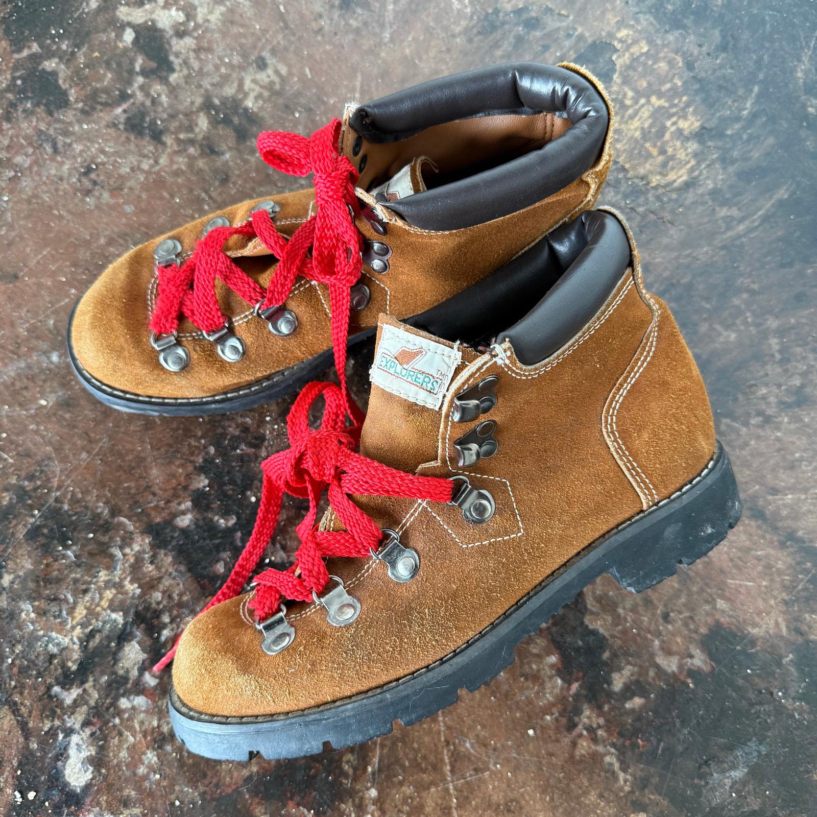 80年代以前?Vintage 　TRAPPEUR/トラッパー　登山　本革トレッキングブーツ　size6　24.5程度　ダークブラウン/茶/BROWN〉メンズ/ Boots/Shoes〕菅No.WZG139 80's USA製 Danner ダナー フェザーライト 茶系 メンズ25.5cm