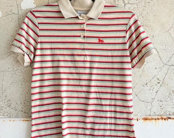 Vintage Polo Shirt Gestreift Kurzarm Preppy Pferd Logo 80er Jahre Chesterfield USA M