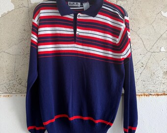 Vintage polotrui gestreepte rugbytrui Retro preppy jaren 70 B.S.R. Heren
