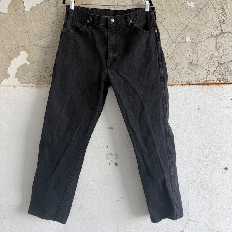 Vintage Wrangler Jeans Cowboy Cut Faded Black Jeans Mens 35x34 Made in USA image 2