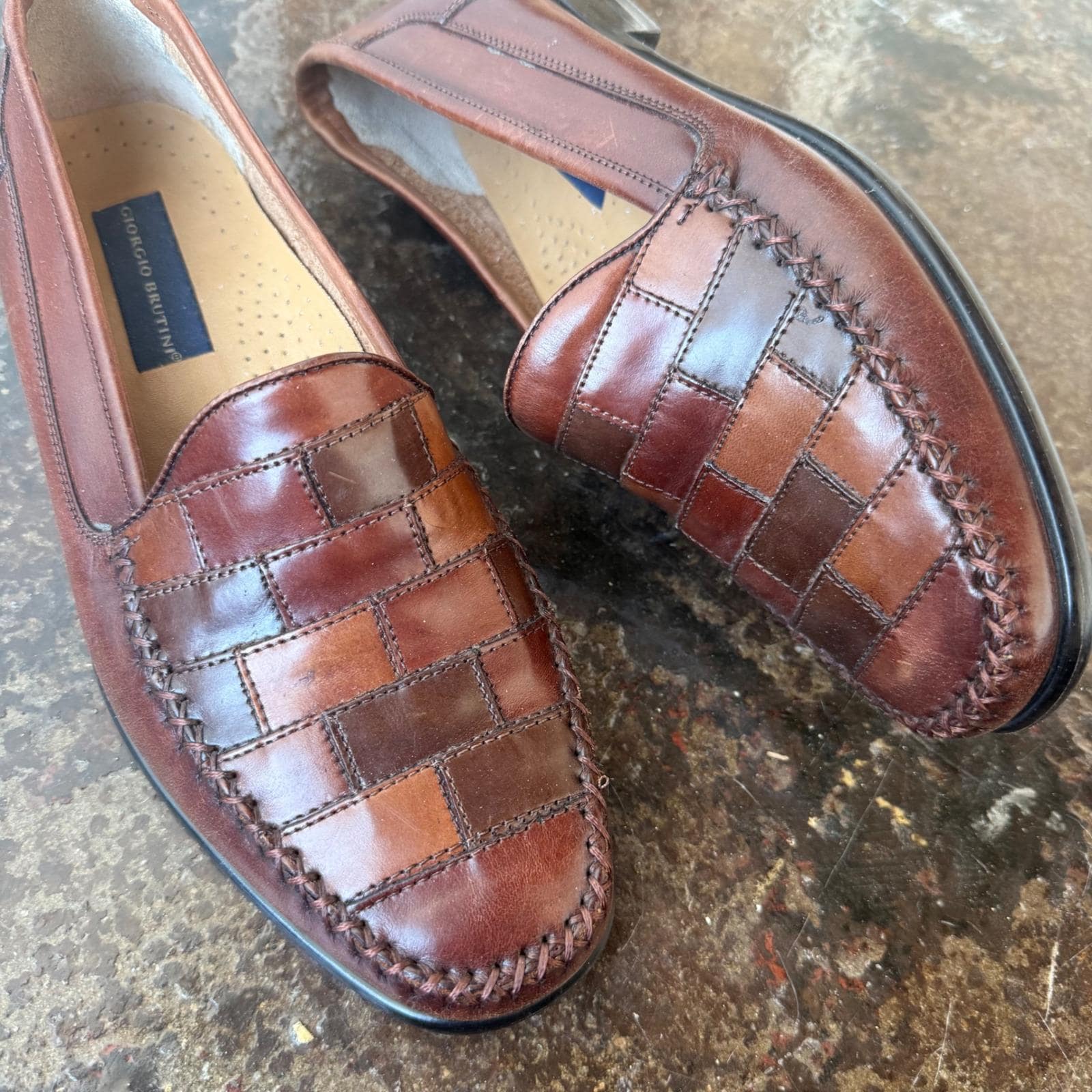 Vtg 90s Giorgio Brutini Loafers Patchwork Leather Slip on 