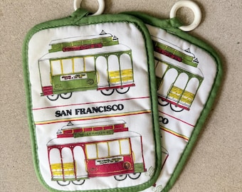 Set di presine vintage di San Francisco, souvenir del tram a cavo, sottopentola da cucina, confezione da 2
