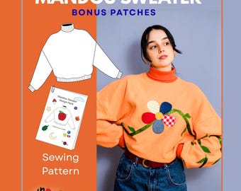 Patrón de costura en PDF para suéter Mandou / Tallas disponibles: 0-40 / Videotutorial / Ideal para principiantes / Suéter de cuello alto con hombros caídos y corte holgado
