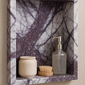 Polished Lilla Marble Shower Niche – Wall Shelf for Bathroom or Entryway – Handmade Stone Inset – Luxury Wall Decor