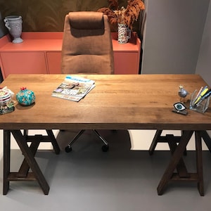 Handcrafted Wooden Writing Desk | Modern Oak Office Desk | Solid Wood Home Office Table | Natural Finish Study Desk | Executive Desk for Hom
