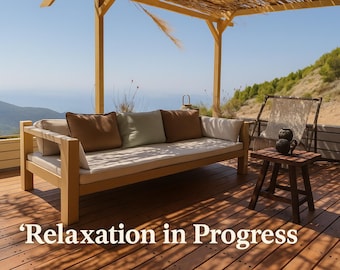 Outdoor Loveseat | Handmade Solid Wood Patio Sofa | Customizable Pine, Teak, Iroko or Ash Frame | Optional Cushions | Mediterranean Style