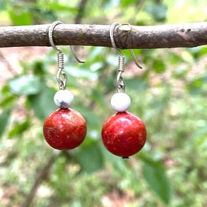 red foam coral with magnesite earrings, 925 silver