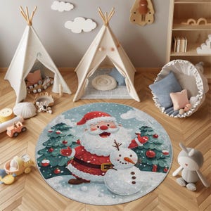 Christmas Kids Rug: Santa & Snowman, Festive Nursery Decor