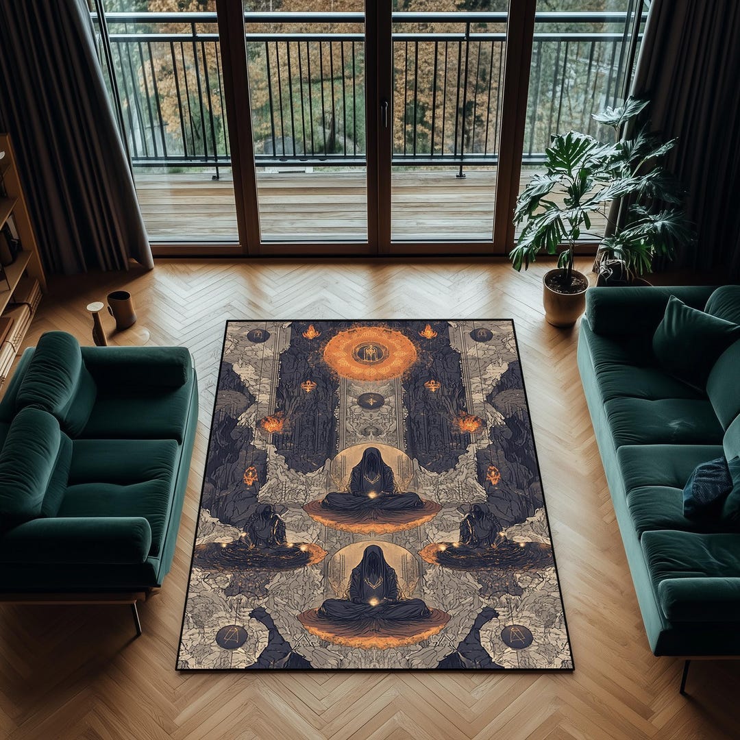 Visualabyss Rugs Mystic Hooded Figure Velvet Rug: Dark Fantasy Meditation Design - Etsy
