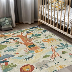 Tapis interactif pour enfants safari dans la jungle - Tapis de jeu avec carte des animaux pour chambre d'enfant ou salle de jeux - Tapis de sol en velours doux lavable