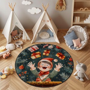 Christmas Elf Kids Rug: Festive Nursery Playroom Carpet