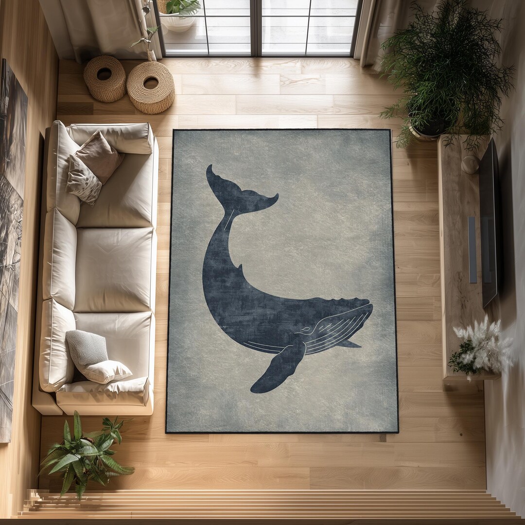 Coastal Whale Area Rug: Non-slip, Washable Nursery Decor - Etsy