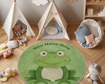 Personalisierter Frosch-Teppich: Kinderspielmatte, waschbar und rutschfest