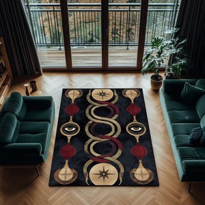 Mystical Golden Snake Area Rug: Occult All-Seeing Eye Design