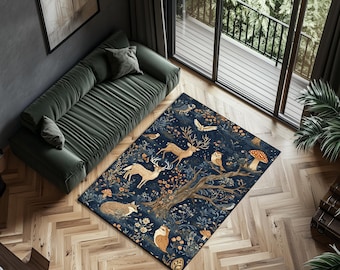 Alfombra de animales del bosque oscuro: decoración cottagecore de un bosque encantado