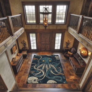 Gothic Kraken Rug: Dark Sea Monster Carpet, Lovecraftian Nautical Decor