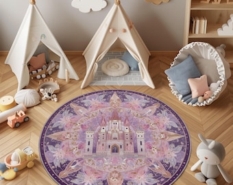 Prinzessin Schloss Runder Teppich - Flieder, Rosa, Kinderzimmer Dekor