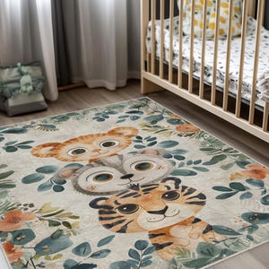 Jungle Tiergesichter Teppich - Tiger Affe Löwe Kinderzimmer Teppich für Babyzimmer - weiche waschbare Samt Safari Bodenmatte