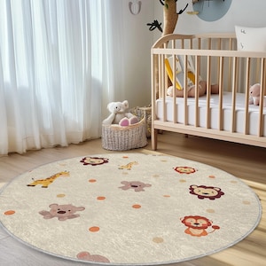 Alfombra infantil con animales de la selva de colores: suave y antideslizante, ideal para la habitación de los niños, con leones, pandas y jirafas.