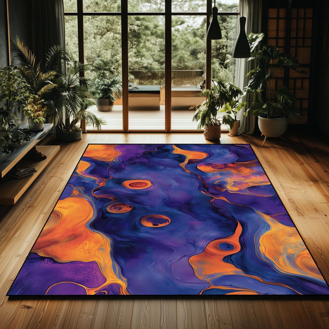 Abstract Fluid Art Velvet Area Rug: Purple & Orange Swirl - Etsy