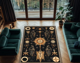 Mystical Sun and Moon Rug: Gothic Esoteric Home Decor