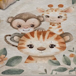 Kinderteppich - Safari Tier Teppich für Babyzimmer - weiche waschbare Samt Teppich-Dschungel-Bodenmatte