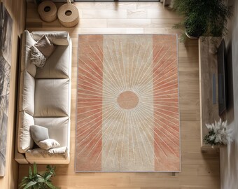 Moderner Sonnenaufgang Teppich | Mid-Century Boho Wohnzimmer Teppich | Sunset Design Bodenmatte
