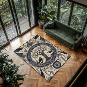 Nordic Tree of Life Rug: Yggdrasil, Ravens & Runes - Mythic Decor image 4